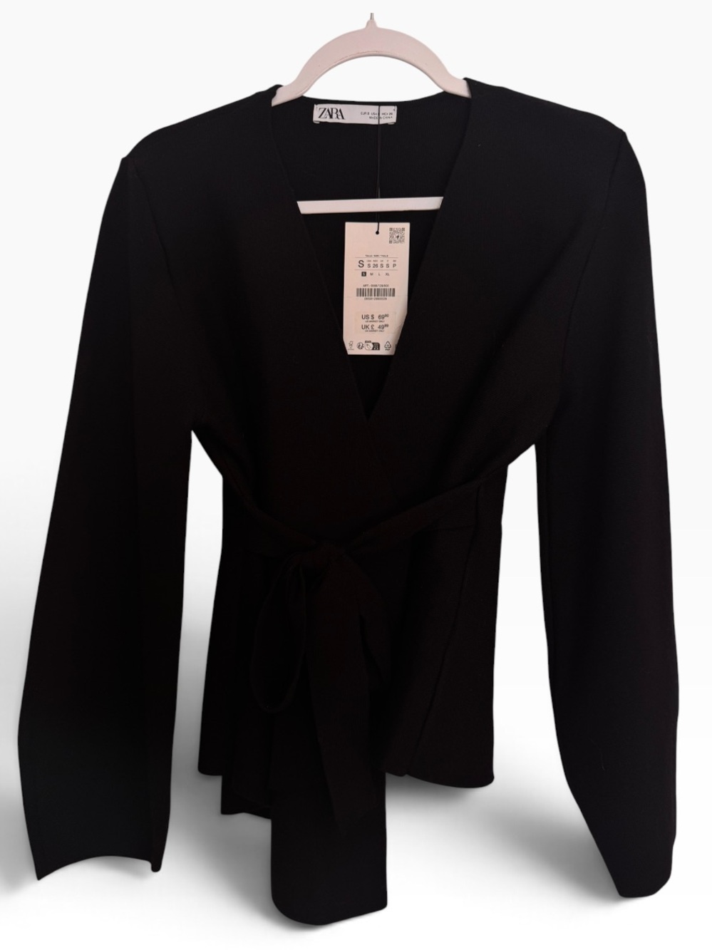 Zara Black Wrap Tie-Belt Robe Top